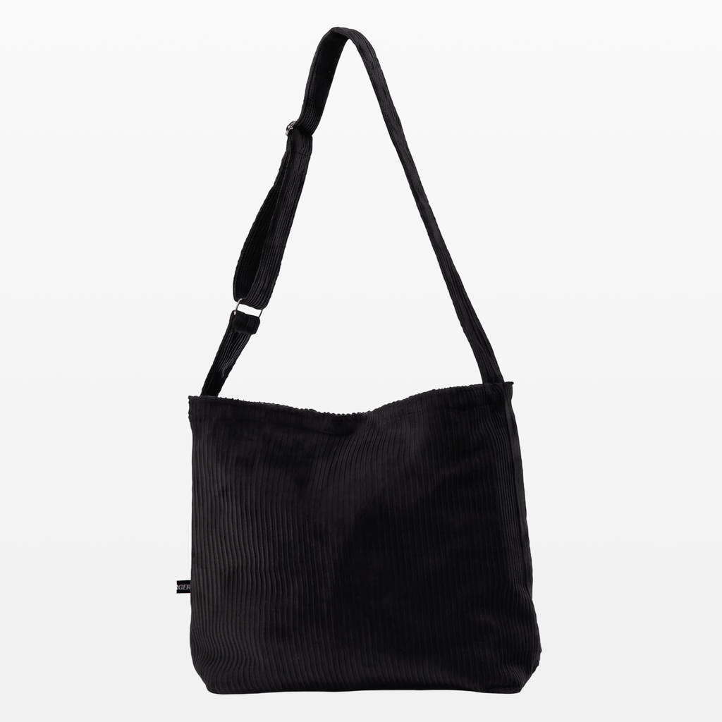 BIRGER black corduroy sling bag, front view