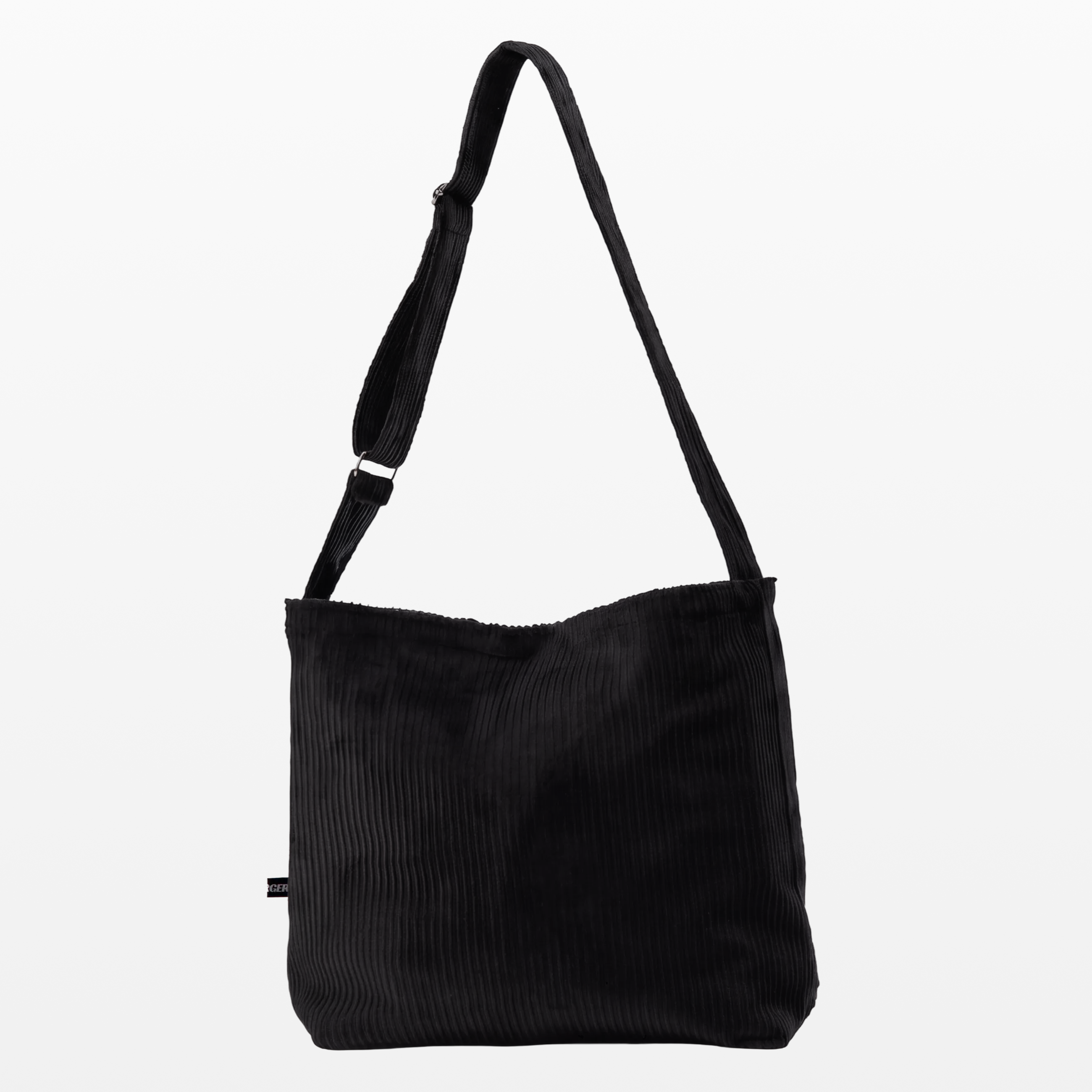 BIRGER black corduroy sling bag, front view