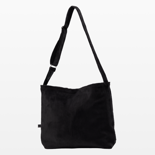 BIRGER black corduroy sling bag, front view
