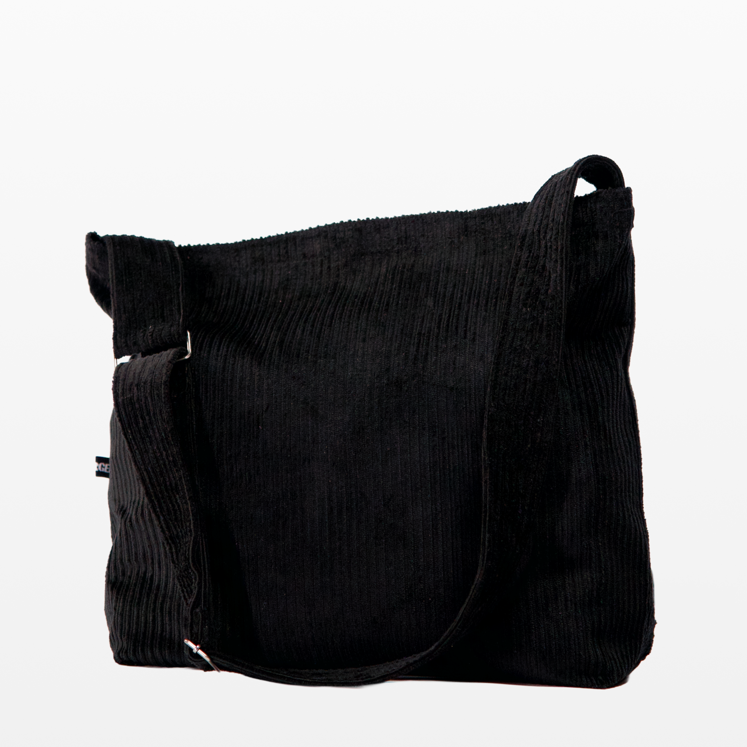 BIRGER black corduroy sling bag, angled front view