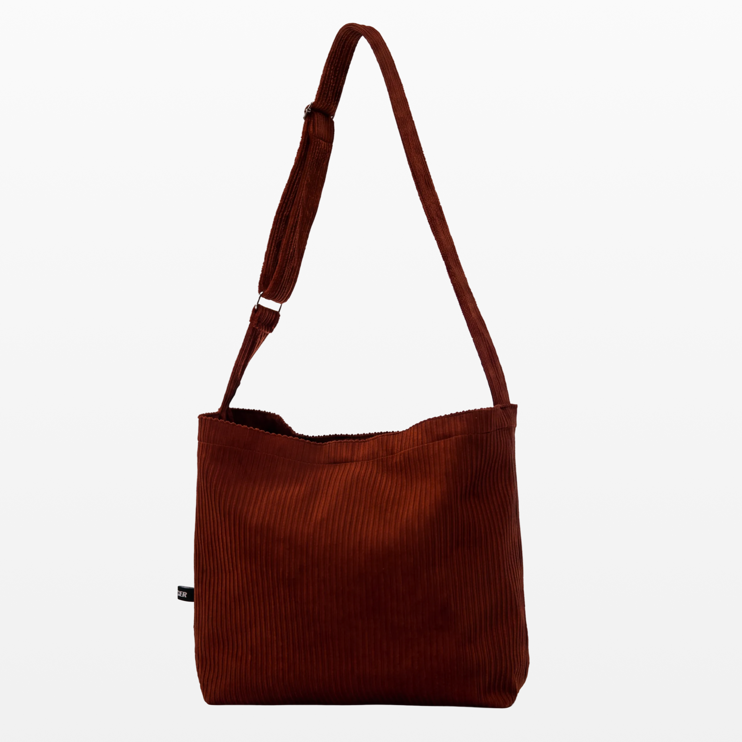 BIRGER rust brown corduroy sling bag, front view