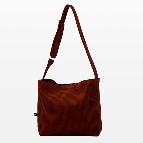 BIRGER rust brown corduroy sling bag, front view