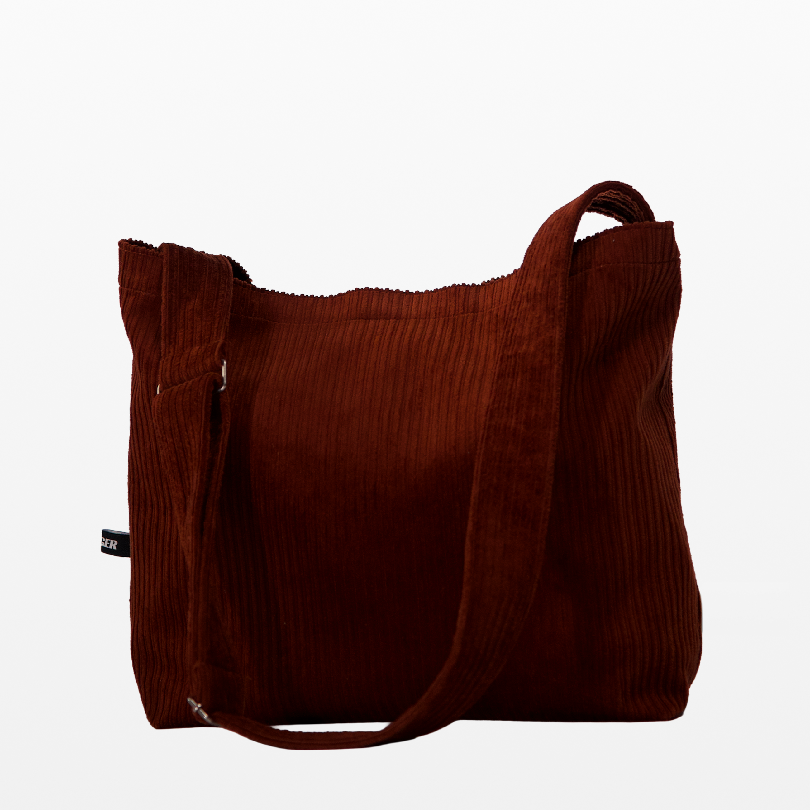 BIRGER rust brown corduroy sling bag, angled front view