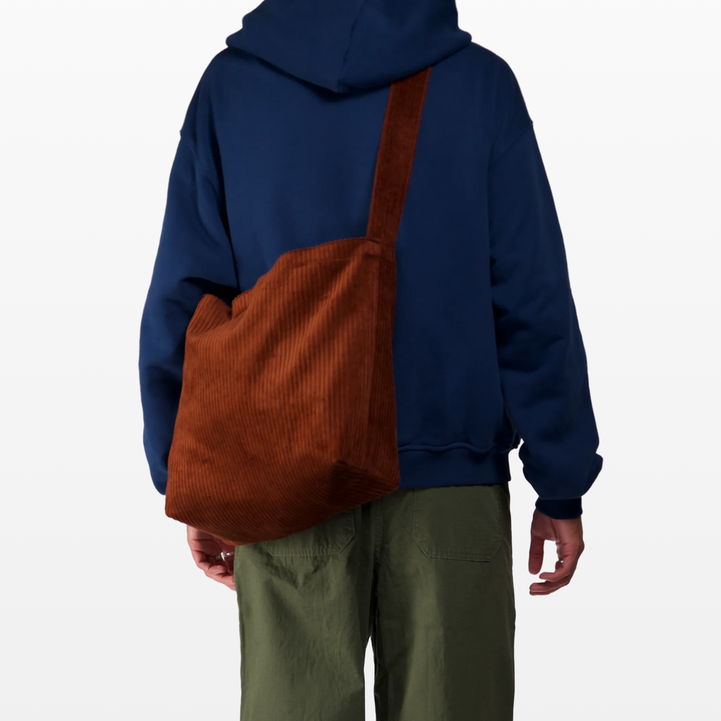 BIRGER rust brown corduroy sling bag, back view