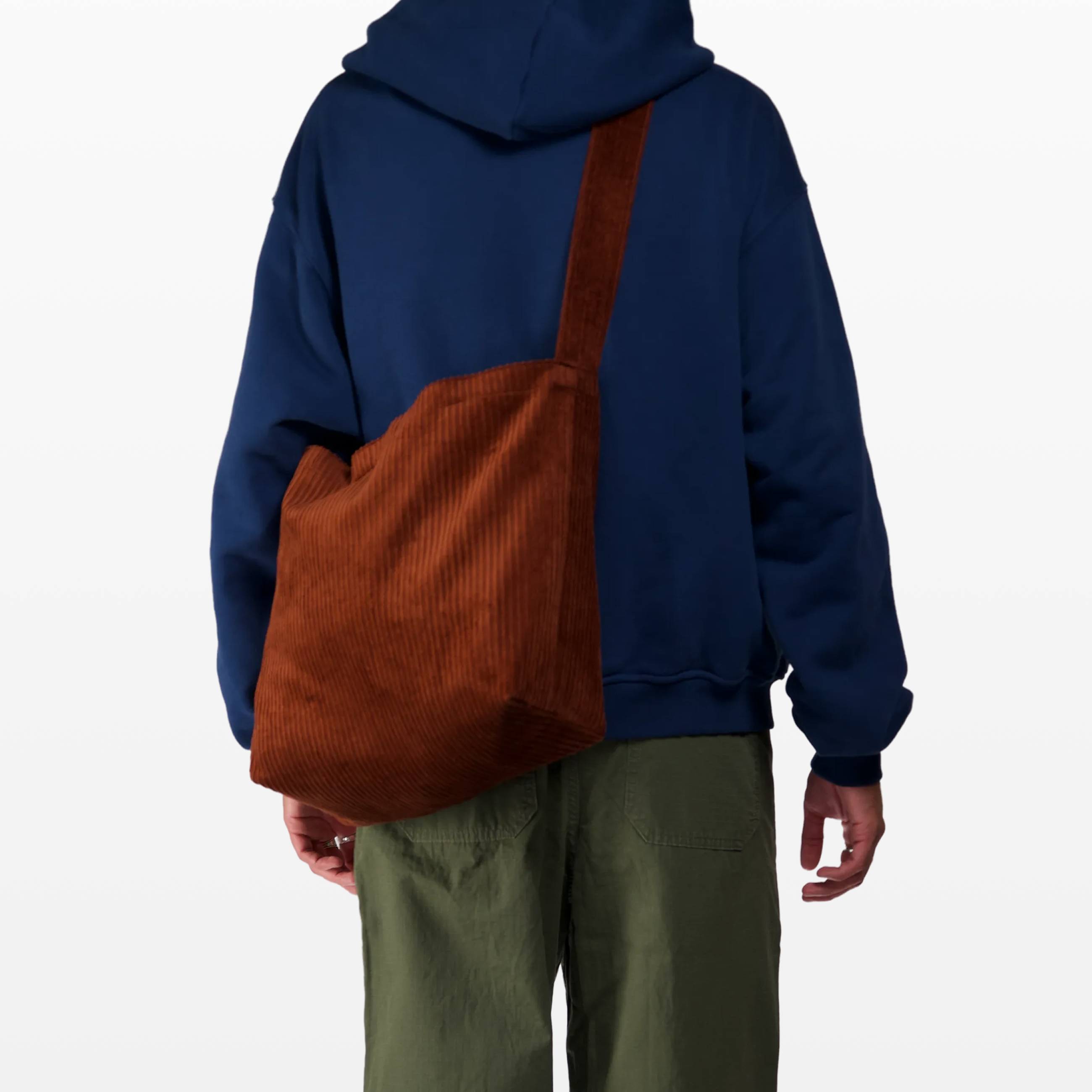 BIRGER rust brown corduroy sling bag, back view